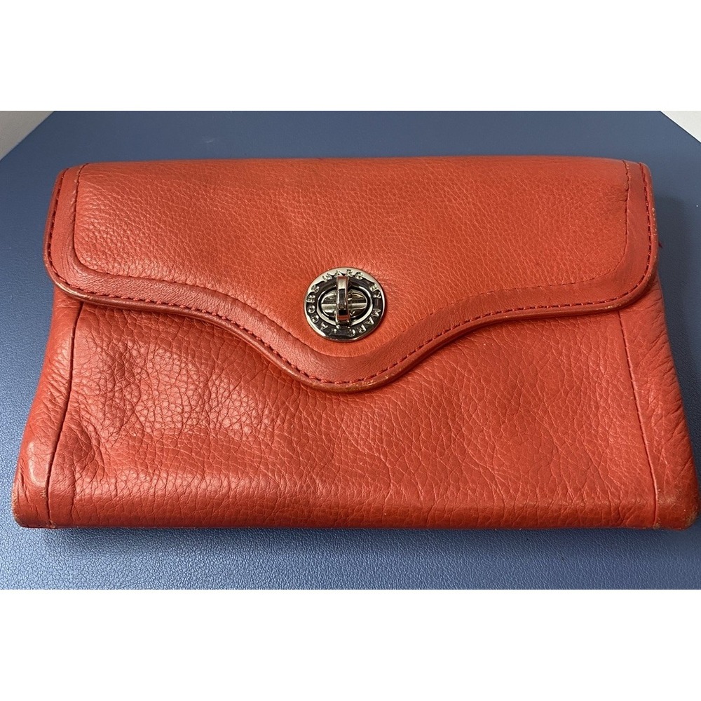 MARC BY MARC JACOBS Papaya Pebbled Leather Turnlock Continental Wallet Clutch